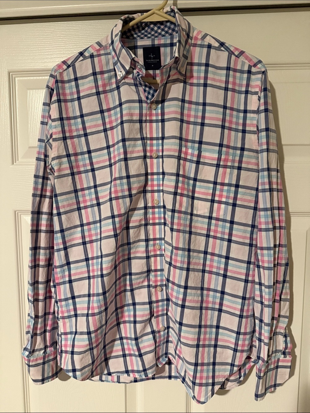 Tailorbyrd Pink and Blue Plaid Button-Down Shirt